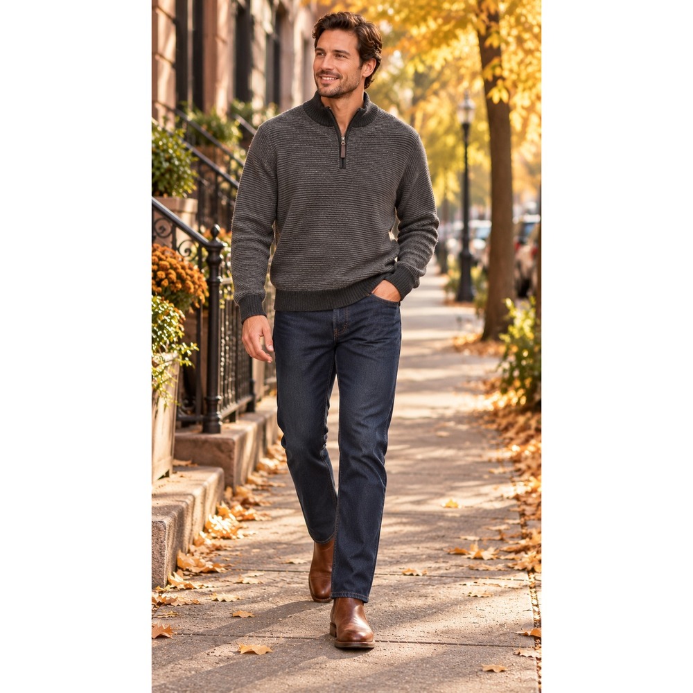 Pendleton Mens Shetland Wool Half Zip Sweater Charcoal Large NWT